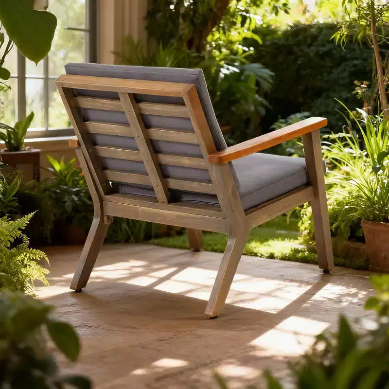 Chaises de club d'extérieur en bois d'acacia avec coussins (paquet de 2)