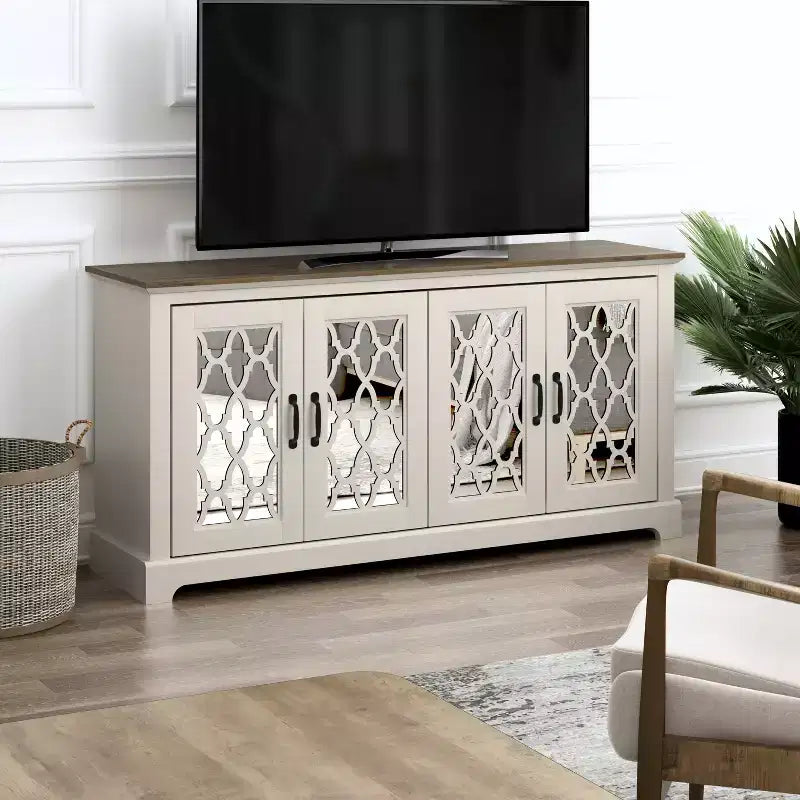 Meuble TV avec portes miroir 151,4 cm (L) x 39,9 cm (P) x 74,4 cm (H)
