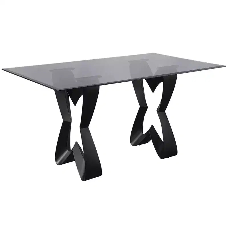 58" Poppy Hill Modern Rectangle Glass Top Dining Table Black/Gray - HOMES: Inside + Out: Beveled Edge, Steel Frame