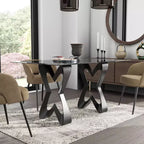 Table à manger moderne rectangulaire de 58 po avec plateau en verre Noir/Gris - Bord biseauté, cadre en acier