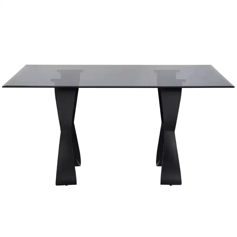Table à manger moderne rectangulaire de 58 po avec plateau en verre Noir/Gris - Bord biseauté, cadre en acier