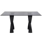 Table à manger moderne rectangulaire de 58 po avec plateau en verre Noir/Gris - Bord biseauté, cadre en acier