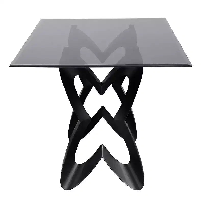 Table à manger moderne rectangulaire de 58 po avec plateau en verre Noir/Gris - Bord biseauté, cadre en acier