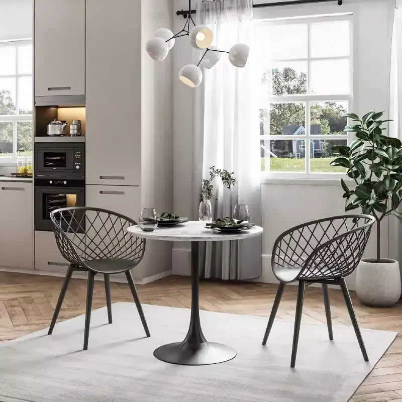 Ensemble repas 3 pièces marbre synthétique blanc/noir