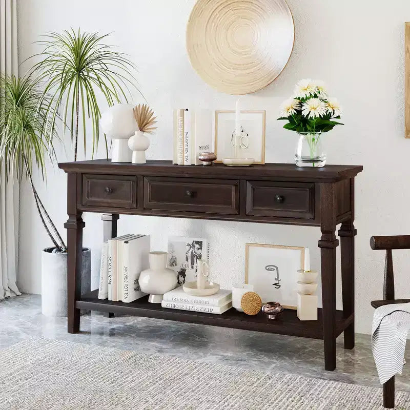 Console rétro avec tiroirs et étagère