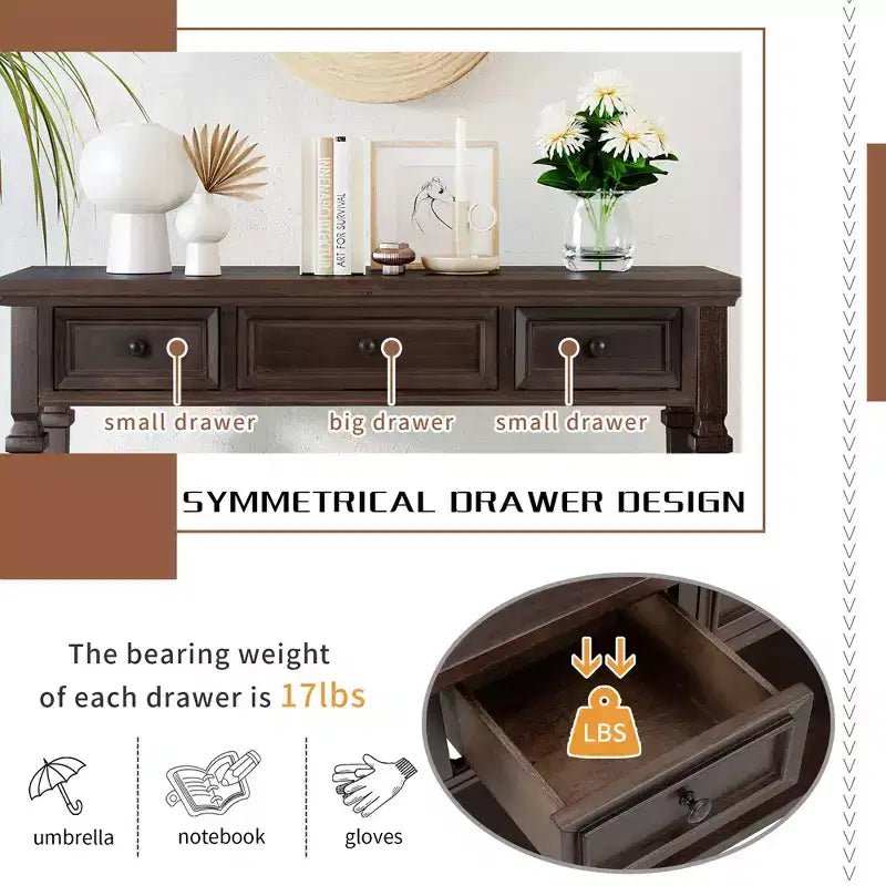 Console rétro avec tiroirs et étagère
