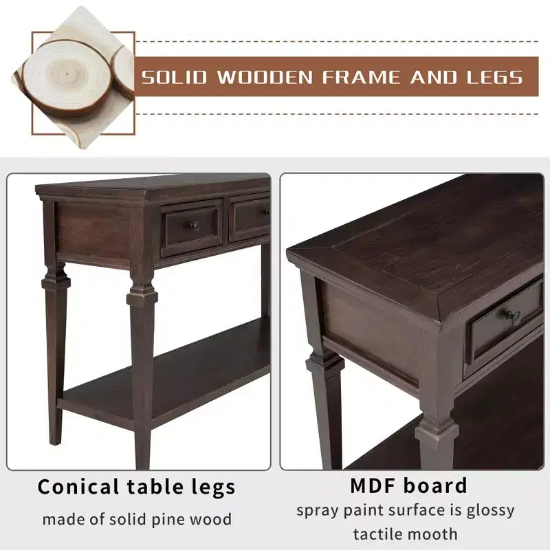 Console rétro avec tiroirs et étagère