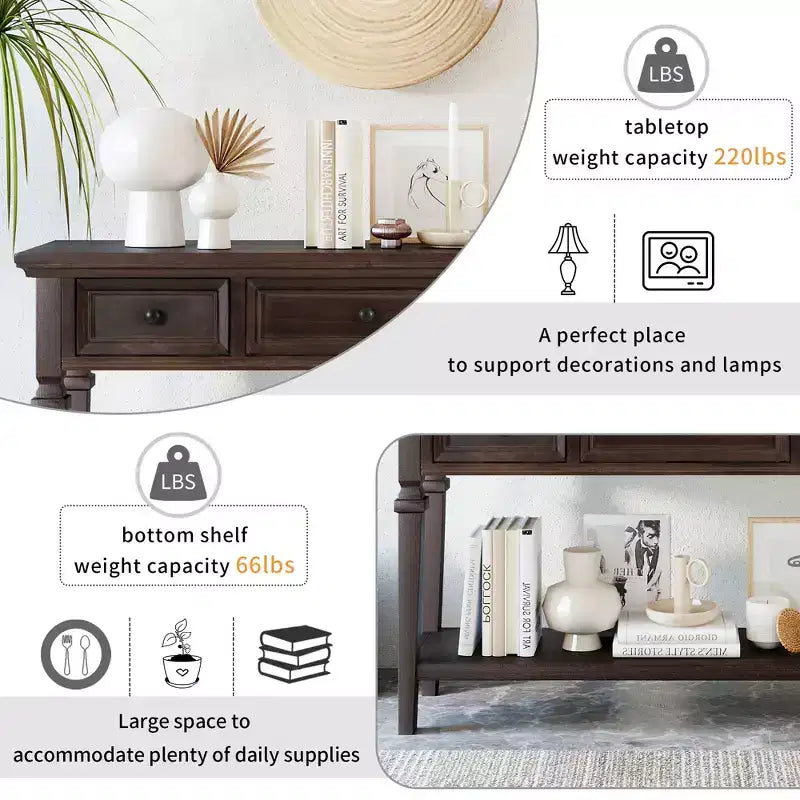Console rétro avec tiroirs et étagère