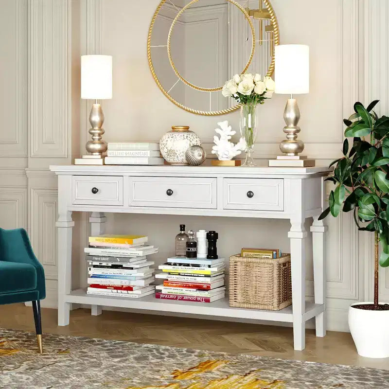 Console rétro avec tiroirs et étagère