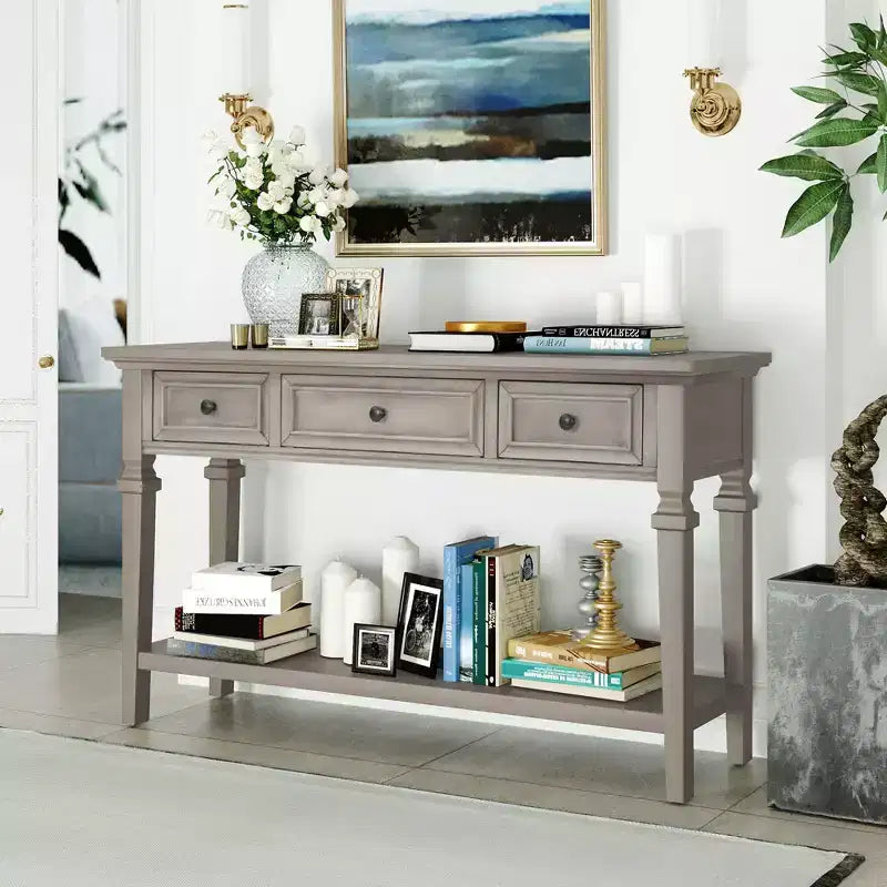 Console rétro avec tiroirs et étagère