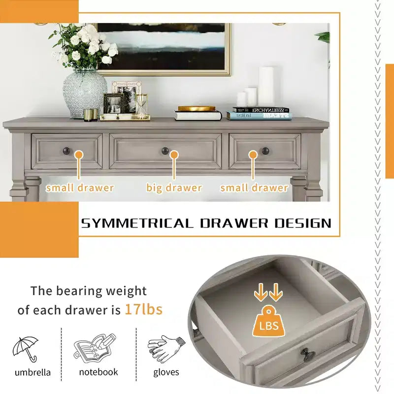 Console rétro avec tiroirs et étagère
