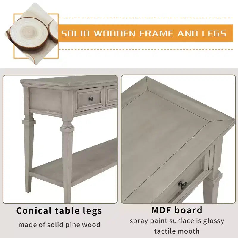 Console rétro avec tiroirs et étagère
