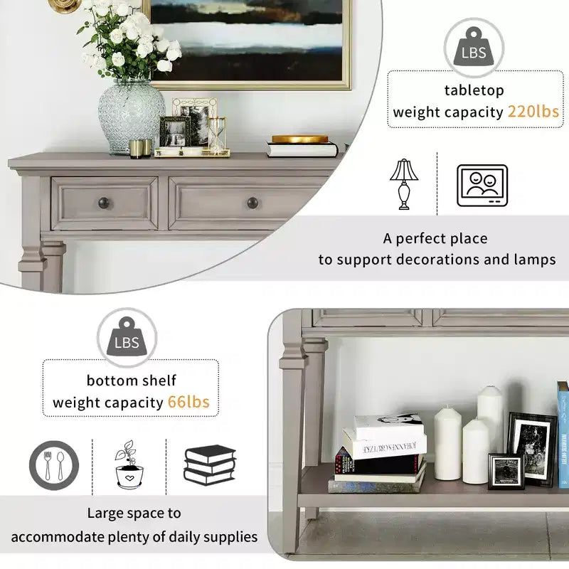 Console rétro avec tiroirs et étagère