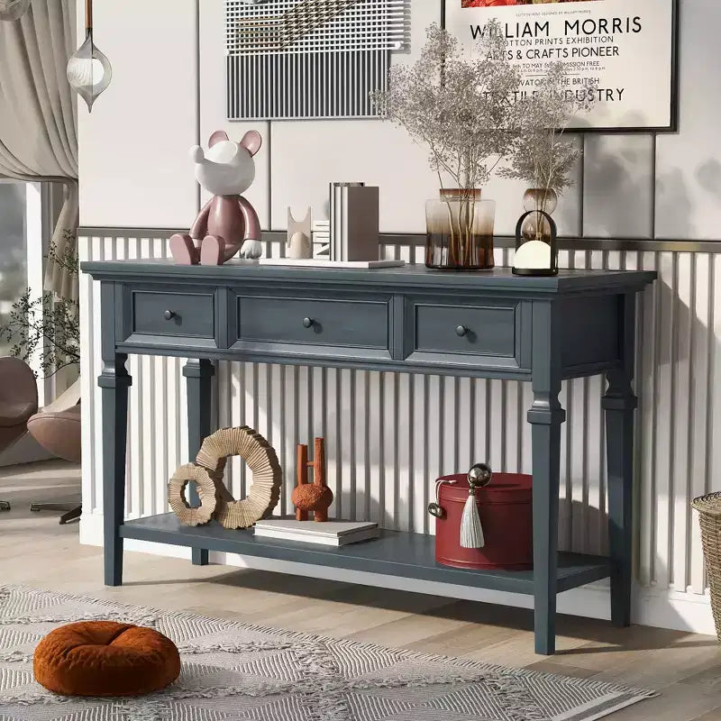 Console rétro avec tiroirs et étagère