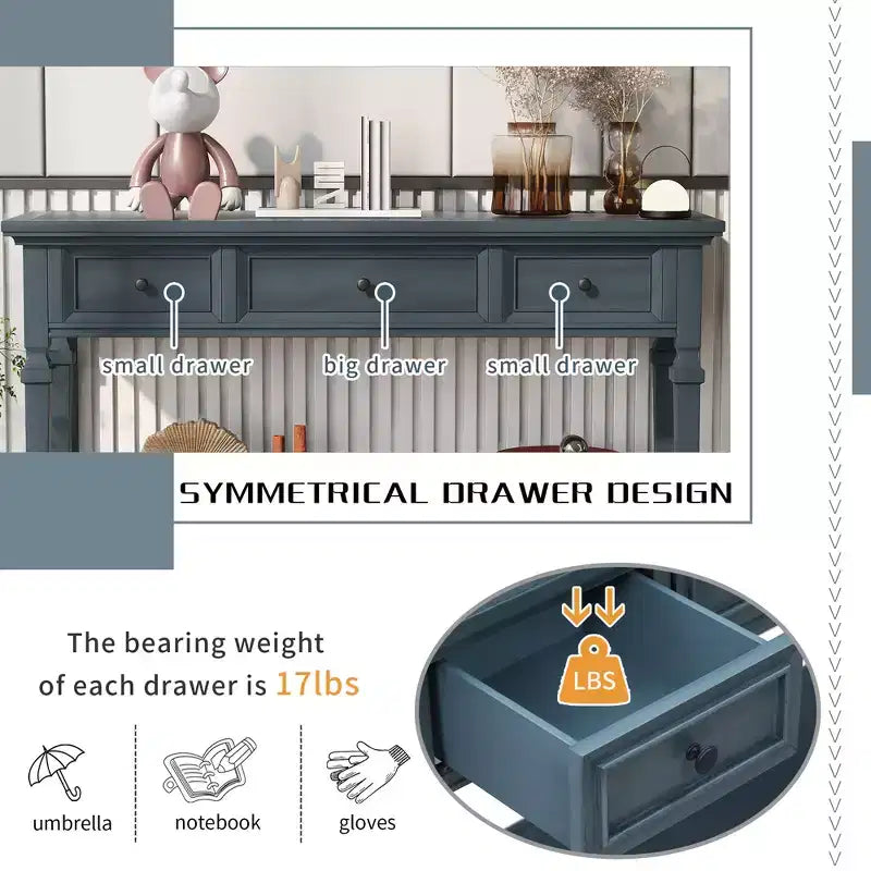 Console rétro avec tiroirs et étagère