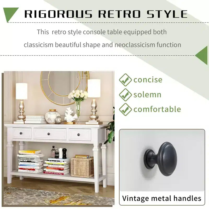 Console rétro avec tiroirs et étagère