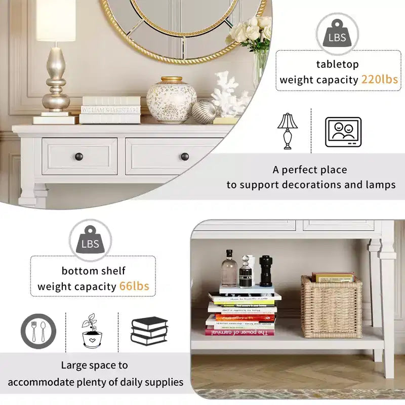 Console rétro avec tiroirs et étagère