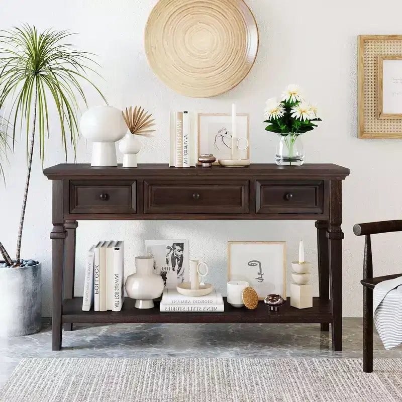 Console rétro avec tiroirs et étagère