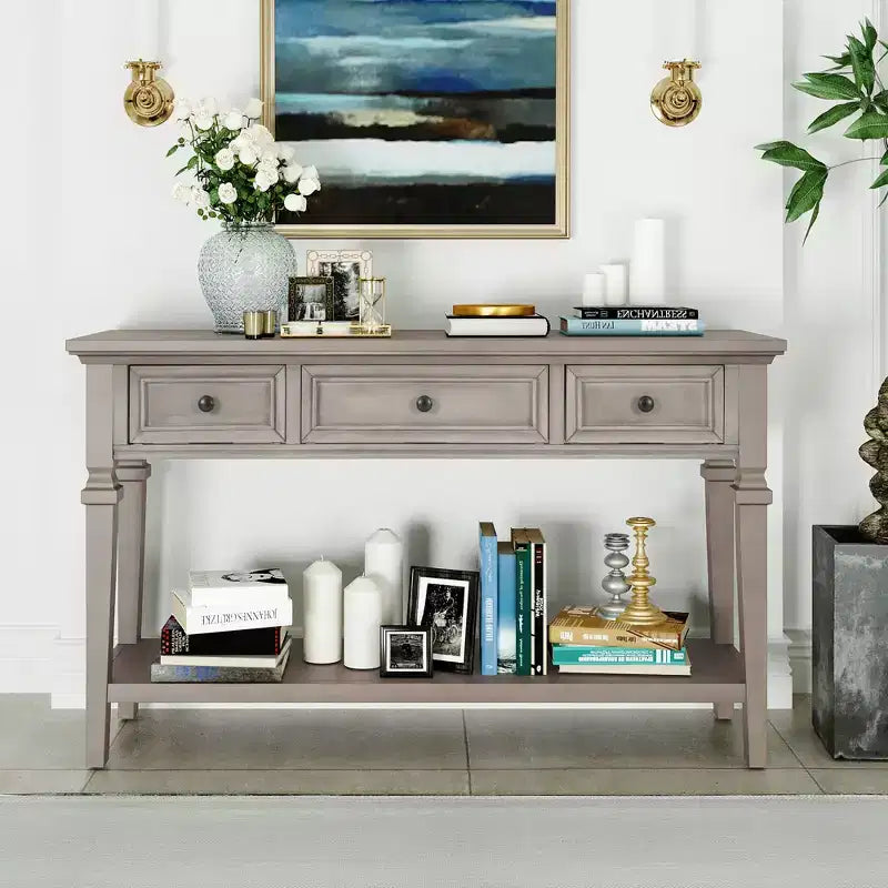 Console rétro avec tiroirs et étagère