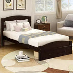 Twin Size Wood Platform Bed Frame with Storage Drawer and Slat Support-ModernLuxe