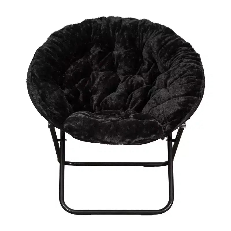 Fauteuil soucoupe pliant surdimensionné avec coussin confortable en fausse fourrure et cadre en métal pour dortoirs, chambres, appartements et plus
