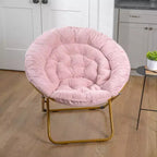 Fauteuil soucoupe pliant surdimensionné avec coussin confortable en fausse fourrure et cadre en métal pour dortoirs, chambres, appartements et plus