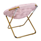 Fauteuil soucoupe pliant surdimensionné avec coussin confortable en fausse fourrure et cadre en métal pour dortoirs, chambres, appartements et plus