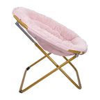 Fauteuil soucoupe pliant surdimensionné avec coussin confortable en fausse fourrure et cadre en métal pour dortoirs, chambres, appartements et plus