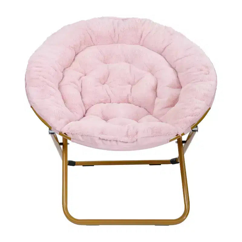 Fauteuil soucoupe pliant surdimensionné avec coussin confortable en fausse fourrure et cadre en métal pour dortoirs, chambres, appartements et plus