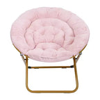 Fauteuil soucoupe pliant surdimensionné avec coussin confortable en fausse fourrure et cadre en métal pour dortoirs, chambres, appartements et plus