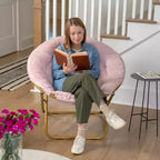 Fauteuil soucoupe pliant surdimensionné avec coussin confortable en fausse fourrure et cadre en métal pour dortoirs, chambres, appartements et plus