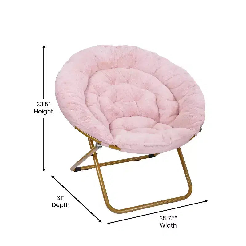 Fauteuil soucoupe pliant surdimensionné avec coussin confortable en fausse fourrure et cadre en métal pour dortoirs, chambres, appartements et plus