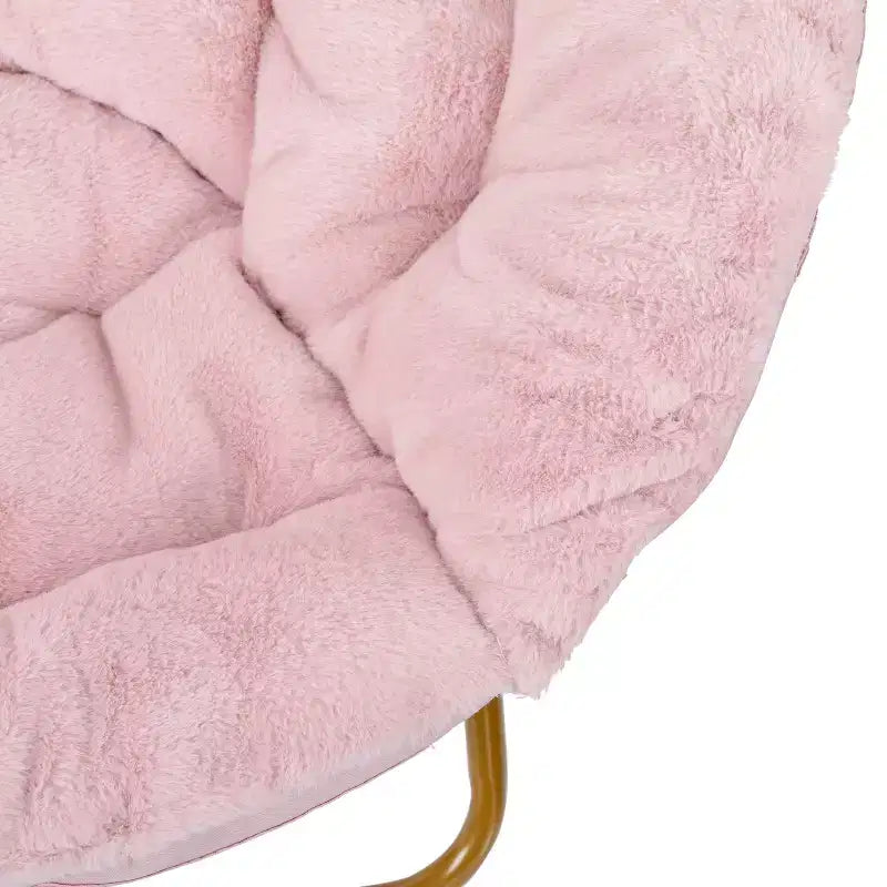 Fauteuil soucoupe pliant surdimensionné avec coussin confortable en fausse fourrure et cadre en métal pour dortoirs, chambres, appartements et plus