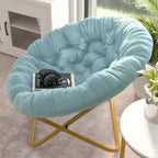 Fauteuil soucoupe pliant surdimensionné avec coussin confortable en fausse fourrure et cadre en métal pour dortoirs, chambres, appartements et plus