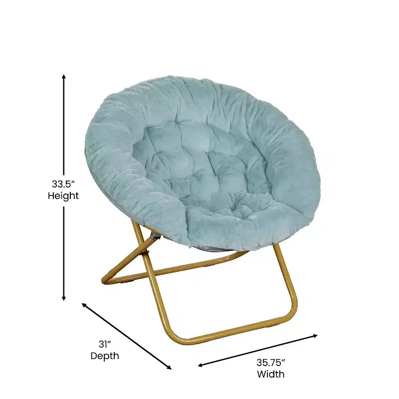 Fauteuil soucoupe pliant surdimensionné avec coussin confortable en fausse fourrure et cadre en métal pour dortoirs, chambres, appartements et plus