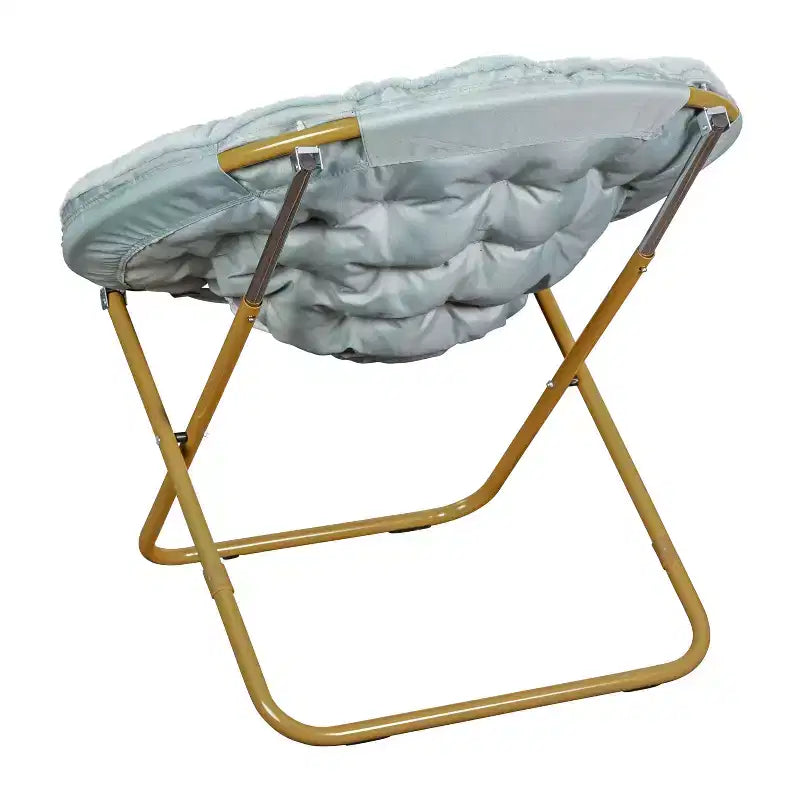 Fauteuil soucoupe pliant surdimensionné avec coussin confortable en fausse fourrure et cadre en métal pour dortoirs, chambres, appartements et plus