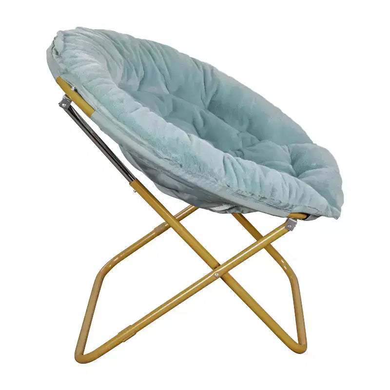 Fauteuil soucoupe pliant surdimensionné avec coussin confortable en fausse fourrure et cadre en métal pour dortoirs, chambres, appartements et plus