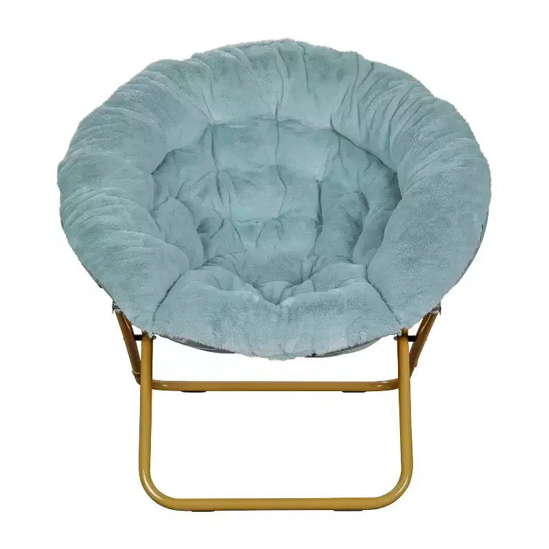 Fauteuil soucoupe pliant surdimensionné avec coussin confortable en fausse fourrure et cadre en métal pour dortoirs, chambres, appartements et plus