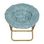 Fauteuil soucoupe pliant surdimensionné avec coussin confortable en fausse fourrure et cadre en métal pour dortoirs, chambres, appartements et plus