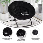 Fauteuil soucoupe pliant surdimensionné avec coussin confortable en fausse fourrure et cadre en métal pour dortoirs, chambres, appartements et plus