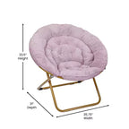 Fauteuil soucoupe pliant surdimensionné avec coussin confortable en fausse fourrure et cadre en métal pour dortoirs, chambres, appartements et plus