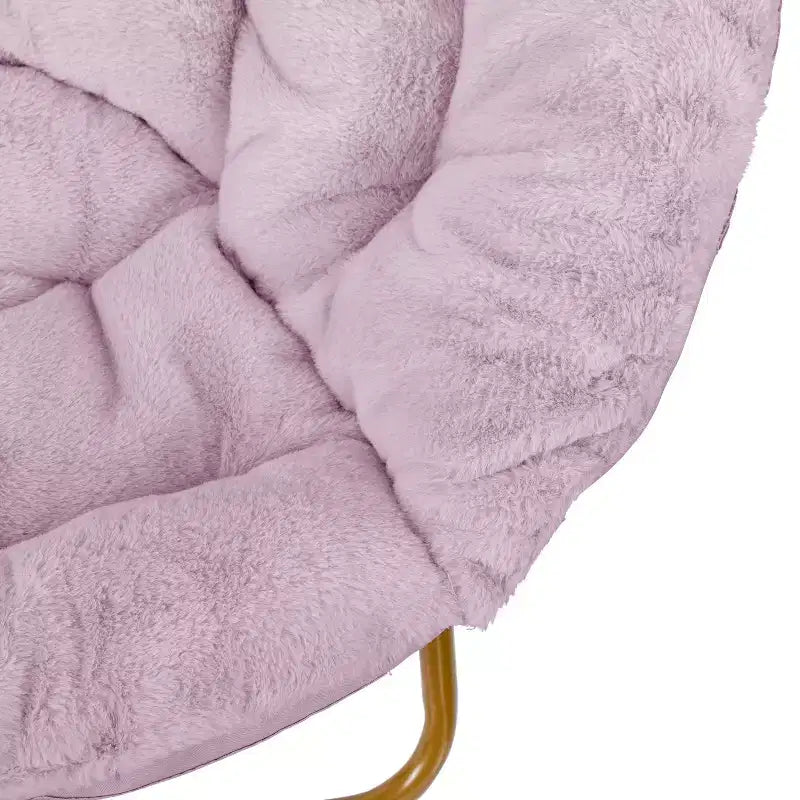 Fauteuil soucoupe pliant surdimensionné avec coussin confortable en fausse fourrure et cadre en métal pour dortoirs, chambres, appartements et plus