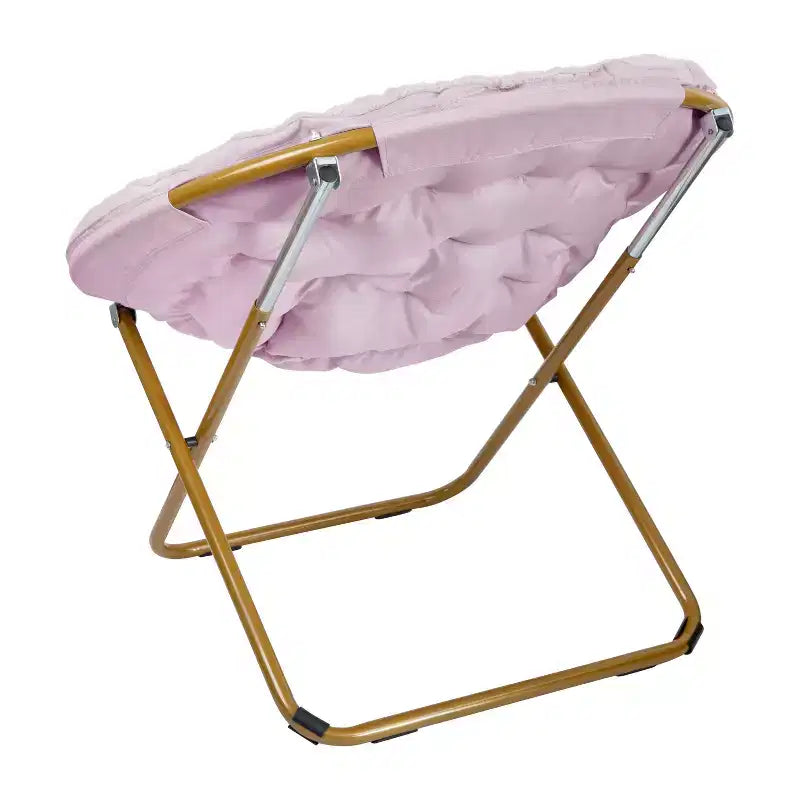 Fauteuil soucoupe pliant surdimensionné avec coussin confortable en fausse fourrure et cadre en métal pour dortoirs, chambres, appartements et plus