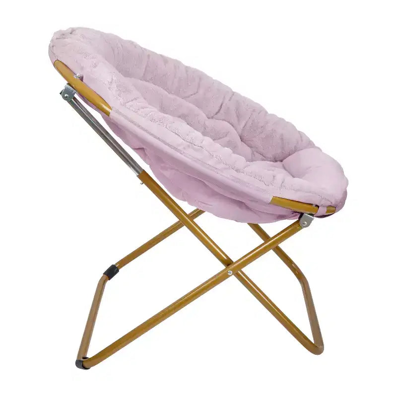 Fauteuil soucoupe pliant surdimensionné avec coussin confortable en fausse fourrure et cadre en métal pour dortoirs, chambres, appartements et plus