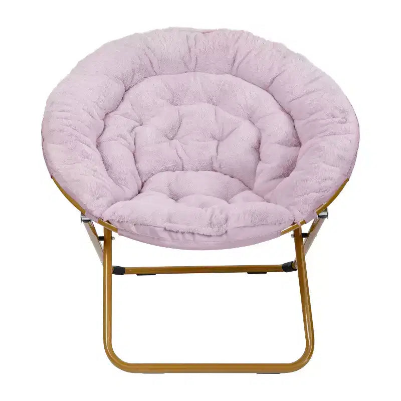 Fauteuil soucoupe pliant surdimensionné avec coussin confortable en fausse fourrure et cadre en métal pour dortoirs, chambres, appartements et plus