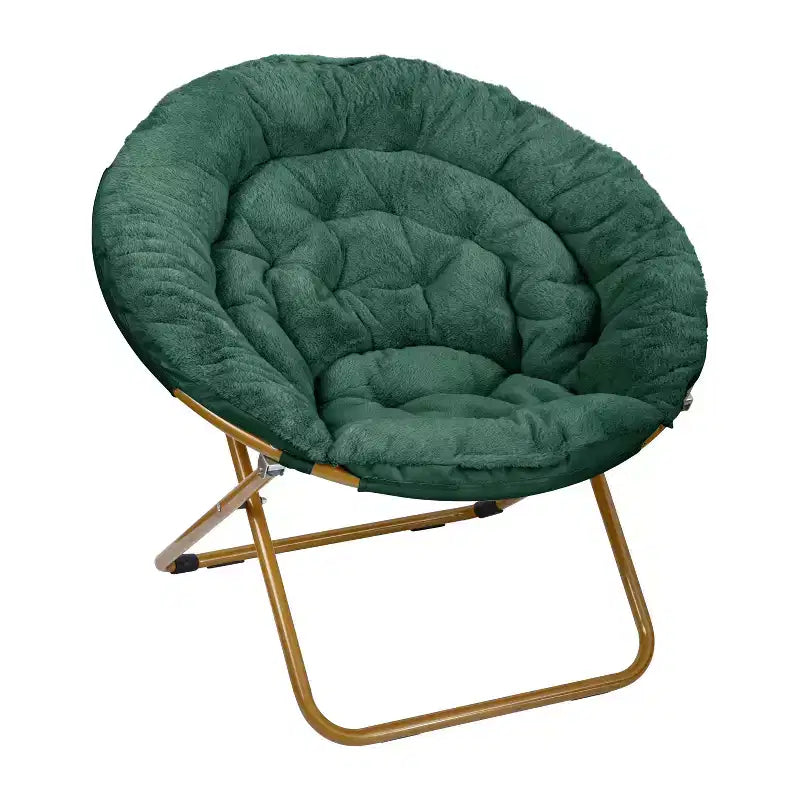 Fauteuil soucoupe pliant surdimensionné avec coussin confortable en fausse fourrure et cadre en métal pour dortoirs, chambres, appartements et plus