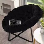 Fauteuil soucoupe pliant surdimensionné avec coussin confortable en fausse fourrure et cadre en métal pour dortoirs, chambres, appartements et plus