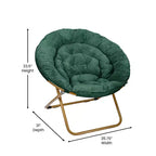 Fauteuil soucoupe pliant surdimensionné avec coussin confortable en fausse fourrure et cadre en métal pour dortoirs, chambres, appartements et plus