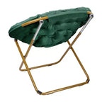 Fauteuil soucoupe pliant surdimensionné avec coussin confortable en fausse fourrure et cadre en métal pour dortoirs, chambres, appartements et plus