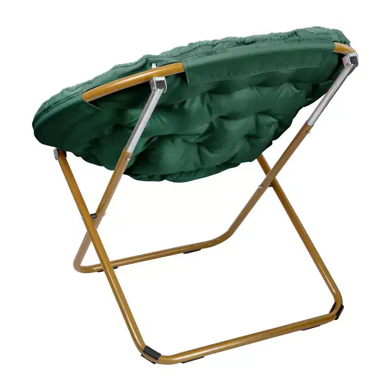 Fauteuil soucoupe pliant surdimensionné avec coussin confortable en fausse fourrure et cadre en métal pour dortoirs, chambres, appartements et plus